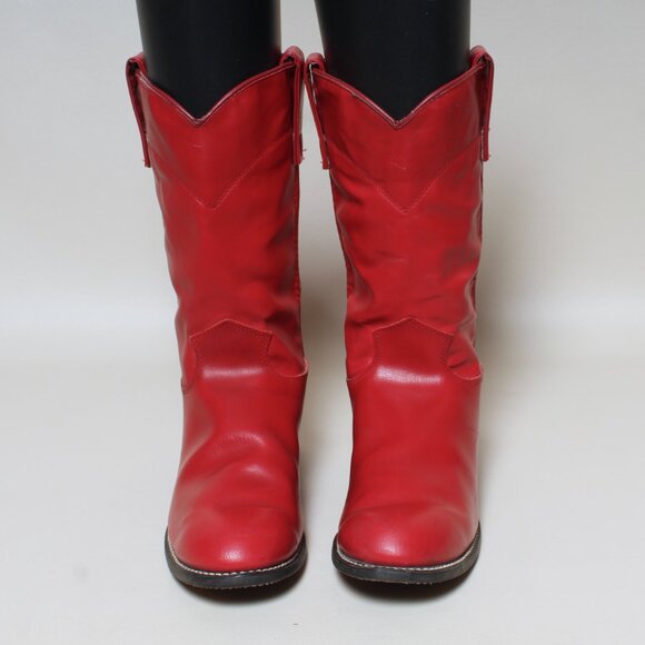 VTG Womens Texas Brand Boots Size 7.5 Medium Red Leather Cowgirl Western Boot - Picture 4 of 9
